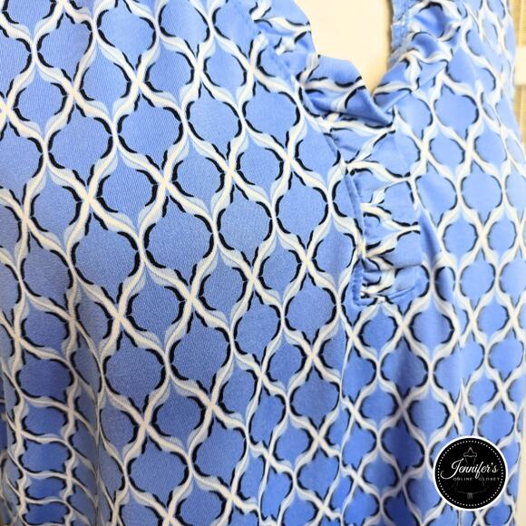 Croft & Barrow Light Blue & White Ruffle Neckline Sleeveless Tunic Top Size XL - Picture 4 of 10